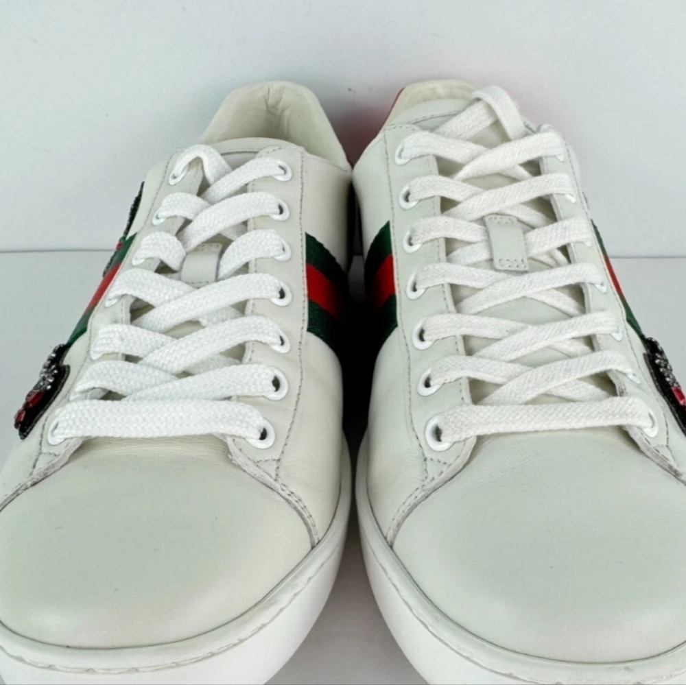 Gucci Auth Women  8.5 US 38.5 EU White Leather Web Arrow Ace Sneakers Shoes - Picture 4 of 9